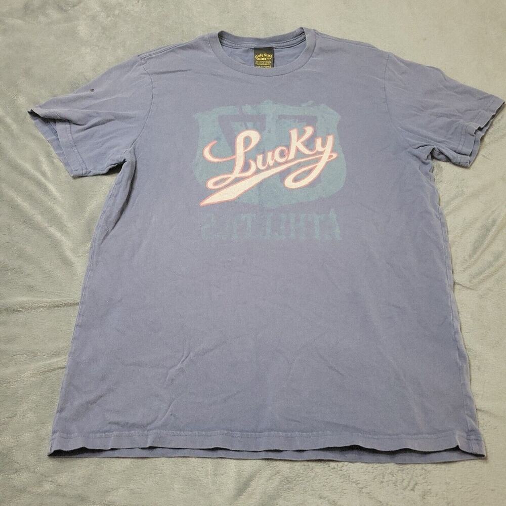 Lucky Brand Shirt Mens Medium Blue Classic Fit Y2K Comfort Stretch Graphic Tee